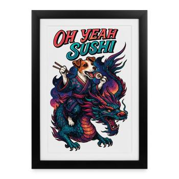 Sushi Jack Russell Terrier Kimono Dragon Cadeau - Affiche encadrée (27 × 37 cm) - noir - Devant