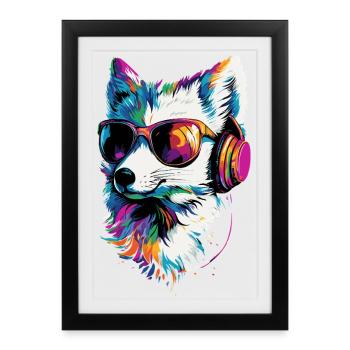 Renard arctique Renard des neiges Renard des glaces Renard blanc doux - Affiche encadrée (27 × 37 cm) - noir - Devant