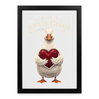 Aimer l’oie de la Saint-Valentin avec le cœur - Affiche encadrée (27 × 37 cm) - noir - Devant
