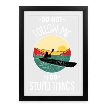 Retro Kayaking Sunset Vintage Outdoor Paddle Art - Framed poster (27 × 37 cm) - black - Front