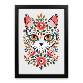 Cat face in the flower kingdom - Framed poster (27 × 37 cm) - black - Front