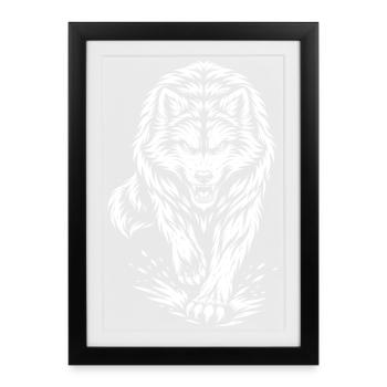 Running Wolf – Mystical Wild Animal Motif - Framed poster (27 × 37 cm) - black - Front