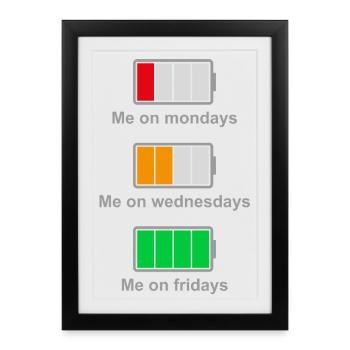 Ma batterie pendant la semaine - Affiche encadrée (27 × 37 cm) - noir - Devant