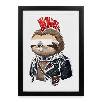 Punk sloth in leather look - Framed poster (27 × 37 cm) - black - Front