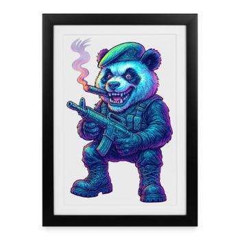 Mercenaire Panda Néon - Affiche encadrée (27 × 37 cm) - noir - Devant