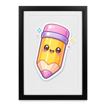 Conception du Gloss au crayon Kawaii - Affiche encadrée (27 × 37 cm) - noir - Devant