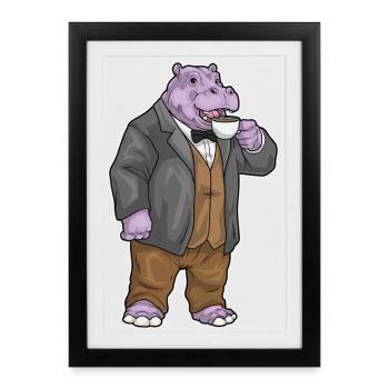 Tasse à café Hippo - Affiche encadrée (27 × 37 cm) - noir - Devant