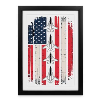 Jet Fighter USA Flag – Pilot Airplane - Framed poster (27 × 37 cm) - black - Front