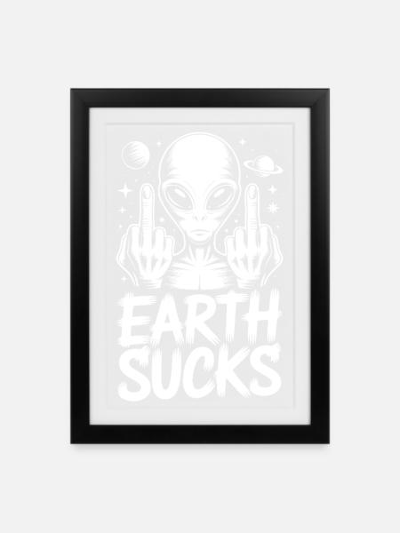 Alien Stinkefinger - Gerahmtes Poster (27 × 37 cm) - Schwarz