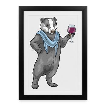 Vin rouge blaireau - Affiche encadrée (27 × 37 cm) - noir - Devant