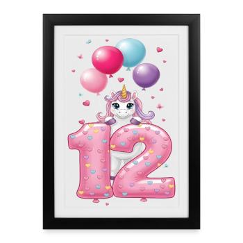 12 Years Girl Cute Unicorn 12th Birthday - Framed poster (27 × 37 cm) - black - Front
