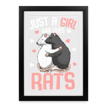 Rats Hug : Fille qui aime les rats - Affiche encadrée (27 × 37 cm) - noir - Devant