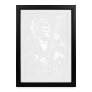 Bassiste de jazz Gorilla en costume - Affiche encadrée (27 × 37 cm) - noir - Devant