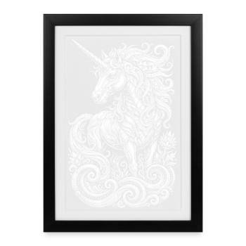Licorne céleste en tourbillons ornés - Affiche encadrée (27 × 37 cm) - noir - Devant