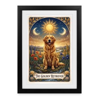 Golden Retriever Tarot Card - Framed poster (27 × 37 cm) - black - Front