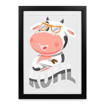 Vache cool avec lunettes de soleil, animal drôle et cool - Affiche encadrée (27 × 37 cm) - noir - Devant