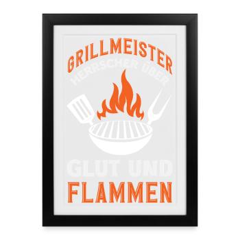 Grillmeister Herrscher Glut Und Flammen Lustiger - Gerahmtes Poster (27 × 37 cm) - Schwarz - Vorne