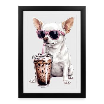 Chihuahua with Pink Sunglasses Shake - Framed poster (27 × 37 cm) - black - Front