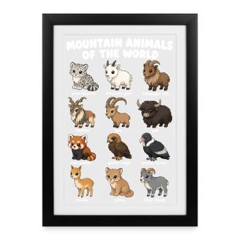 Mountain Animals Cute Cartoon Diagram Animals - Framed poster (27 × 37 cm) - black - Front