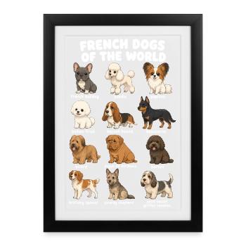 French Dog Breed Chart Cute - Framed poster (27 × 37 cm) - black - Front