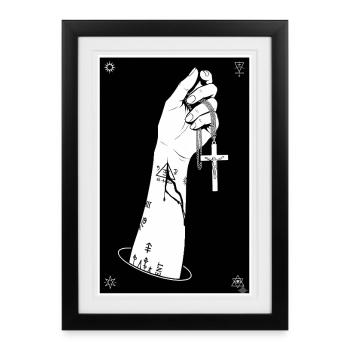 Main noire et blanche avec chaîne croisée - Affiche encadrée (27 × 37 cm) - noir - Devant