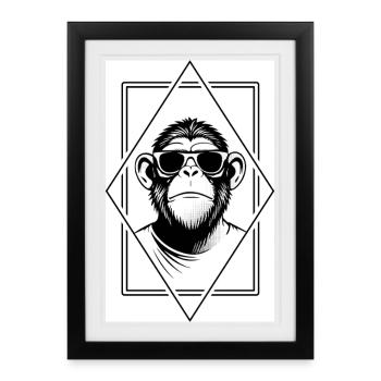 Minimalist Monkey Dude — Sleek Geometric, Playful - Framed poster (27 × 37 cm) - black - Front