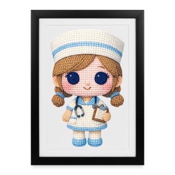 Cute nurse in knitted look - Framed poster (27 × 37 cm) - black - Front