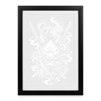 Hannya Mask with Katana and Snake - Framed poster (27 × 37 cm) - black - Front