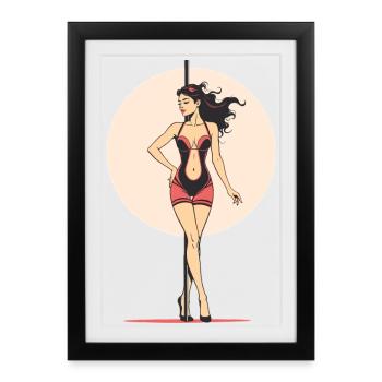 Sexy Pole Dance Silhouette – Erotische Kunst - Gerahmtes Poster (27 × 37 cm) - Schwarz - Vorne