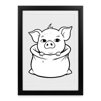 Purring piggy in a sack - Framed poster (27 × 37 cm) - black - Front