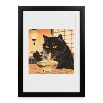 Cute Cat Ramen Noodles Japan Wave Gift Retra - Framed poster (27 × 37 cm) - black - Front