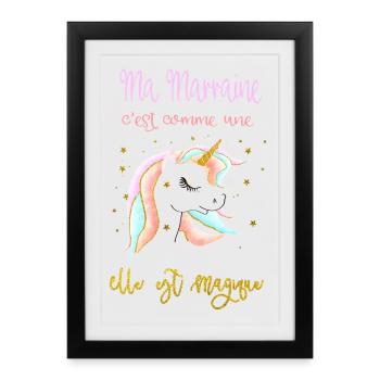 ma marraine c'est comme une licorne - Affiche encadrée (27 × 37 cm) - noir - Devant