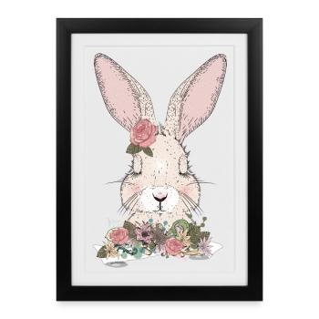 dreaming rabbit with floral ornament - Framed poster (27 × 37 cm) - black - Front