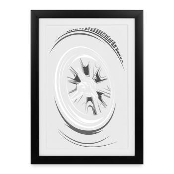 Vintage Racing Wheels Voiture Classique Jantes Symbole - Affiche encadrée (27 × 37 cm) - noir - Devant