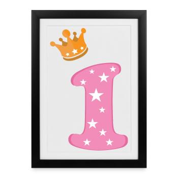 Birthday Girl Couronne Étoile Rose Numéro Un - Affiche encadrée (27 × 37 cm) - noir - Devant