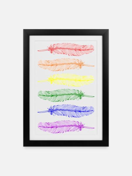 Feathers Rainbow - Framed poster (27 × 37 cm) - black