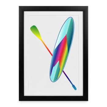 Stand up paddle paddle board coloré - Affiche encadrée (27 × 37 cm) - noir - Devant