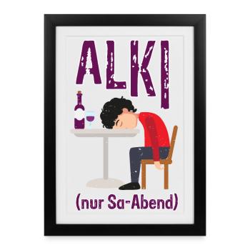 ALKI Betrunkener schläft am Tisch - Gerahmtes Poster (27 × 37 cm) - Schwarz - Vorne