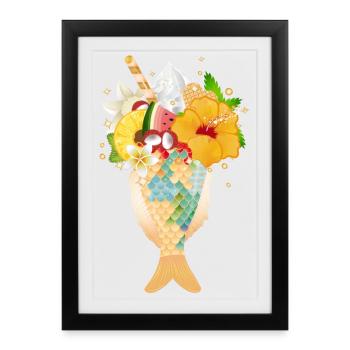 tropical cocktail served in a fish fin - Framed poster (27 × 37 cm) - black - Front