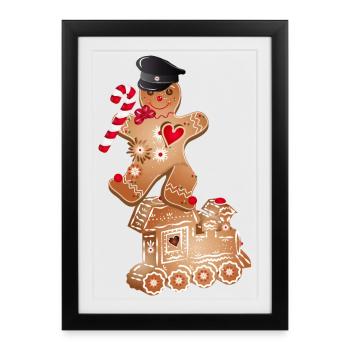 Gingerbread man en tant que conducteur de locomotive sur la locomotive gingerbread - Affiche encadrée (27 × 37 cm) - noir - Devant