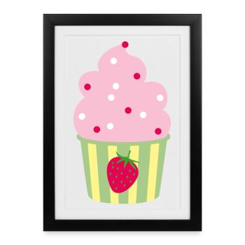 Coupe de crème glacée Fraise Strawberry Time Crème glacée Plaisir d’été - Affiche encadrée (27 × 37 cm) - noir - Devant