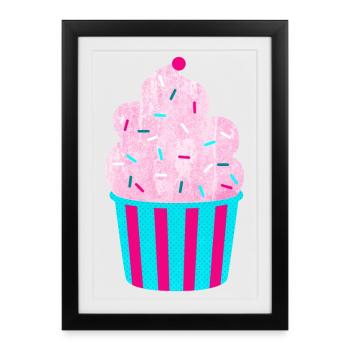 Icecream Cup Deko Eis Streifen Sommer Fun Fan - Gerahmtes Poster (27 × 37 cm) - Schwarz - Vorne