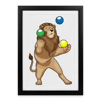 Lion juggler juggling - Framed poster (27 × 37 cm) - black - Front