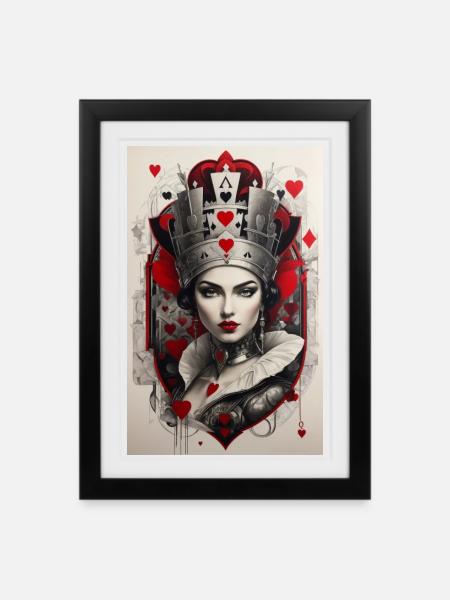 Fantasy-Cyberpunk der Königin der Herzen - Gerahmtes Poster (27 × 37 cm) - Schwarz