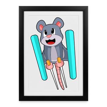 Sauteur à ski souris Sports d’hiver - Affiche encadrée (27 × 37 cm) - noir - Devant