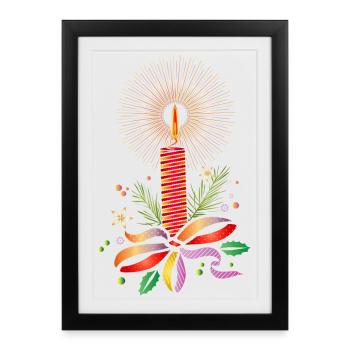 Bougie de Noël rouge vif pour Noël - Affiche encadrée (27 × 37 cm) - noir - Devant