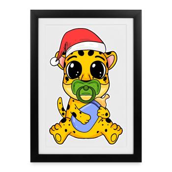 Bébé guépard Noël - Affiche encadrée (27 × 37 cm) - noir - Devant