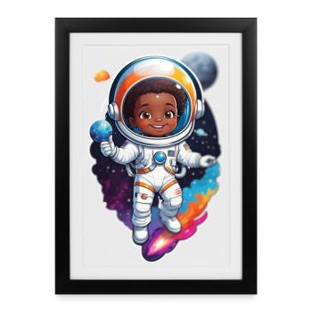 Cute Astronaut Child Cartoon Design - Framed poster (27 × 37 cm) - black - Front