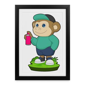 Affe Sprayer Sprühdose - Gerahmtes Poster (27 × 37 cm) - Schwarz - Vorne