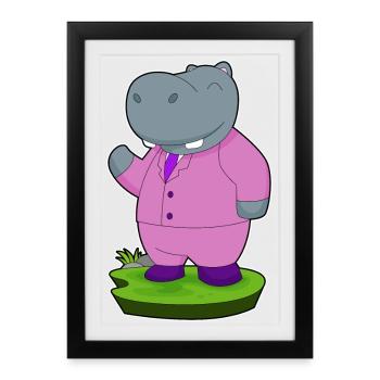 Hippopotame marié costume mariage - Affiche encadrée (27 × 37 cm) - noir - Devant
